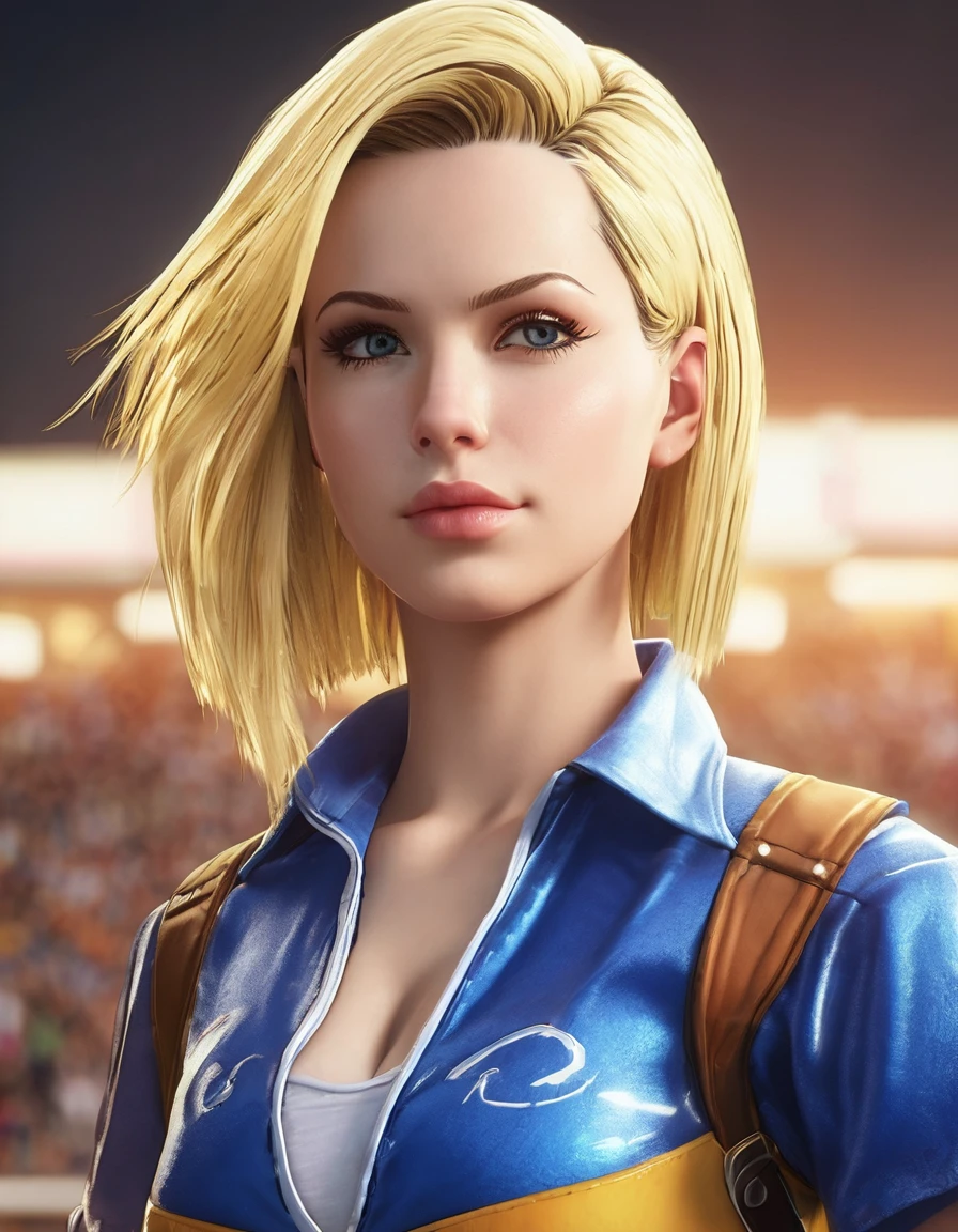 Android 18, Android 18, Blonde, blue eyes, eyelash, hoop Earrings, short hair, Earrings, Cheerleader Costume, Full, Football Stadium, city, null, cloud, sun, break looking at viewer, (Cowboy Shot:1.5), break (masterpiece:1.2), Highest quality, High resolution, unity 8k wallpaper, (shape:0.8), (Beautiful and beautiful eyes:1.6), Highly detailed face, Perfect lighting, Highly detailed CG, (Perfect hands, Perfect Anatomy)
