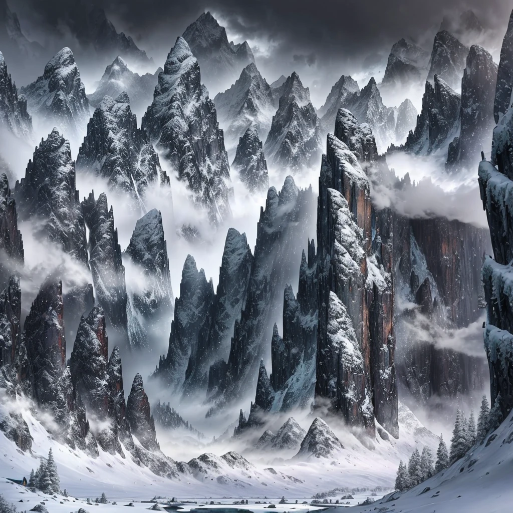 Realistic Drawing:
"Majestic Mountains," a towering and intricately detailed mountain range, is shrouded in darkness and bathed in a gloomy, blue-gray background. The peaks glisten with a cold, icy hue, while the valleys are covered in a dense, purple fog. An old, shabby stone statue, covered in moss and ivy, stands proudly in the foreground, its military form frozen in time. The background is blurred, adding an eerie sense of mystery to the scene.
Computer Rendered Graphics:
The extensive landscape of "Lush Forests" is captured in stunning detail in this realistic fantasy. The