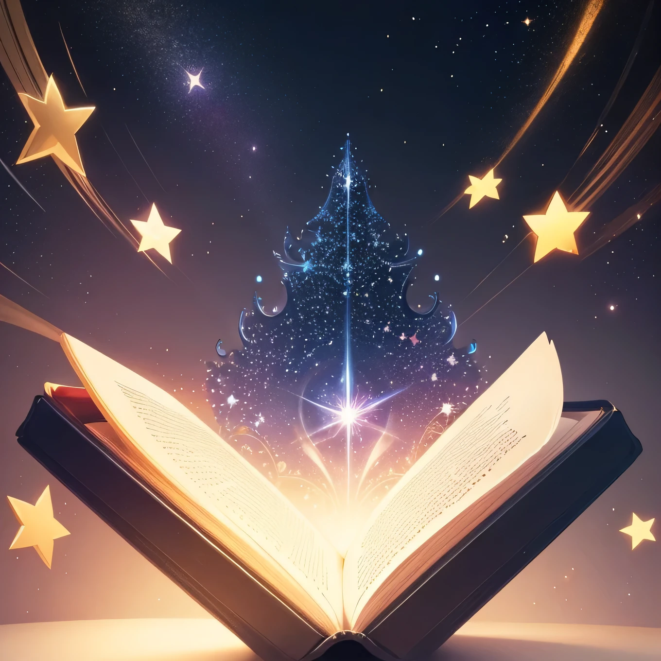 A charming logo representing an open magical book, with sparkles and stars coming out of your pages, Creating a sense of magic and adventure.
