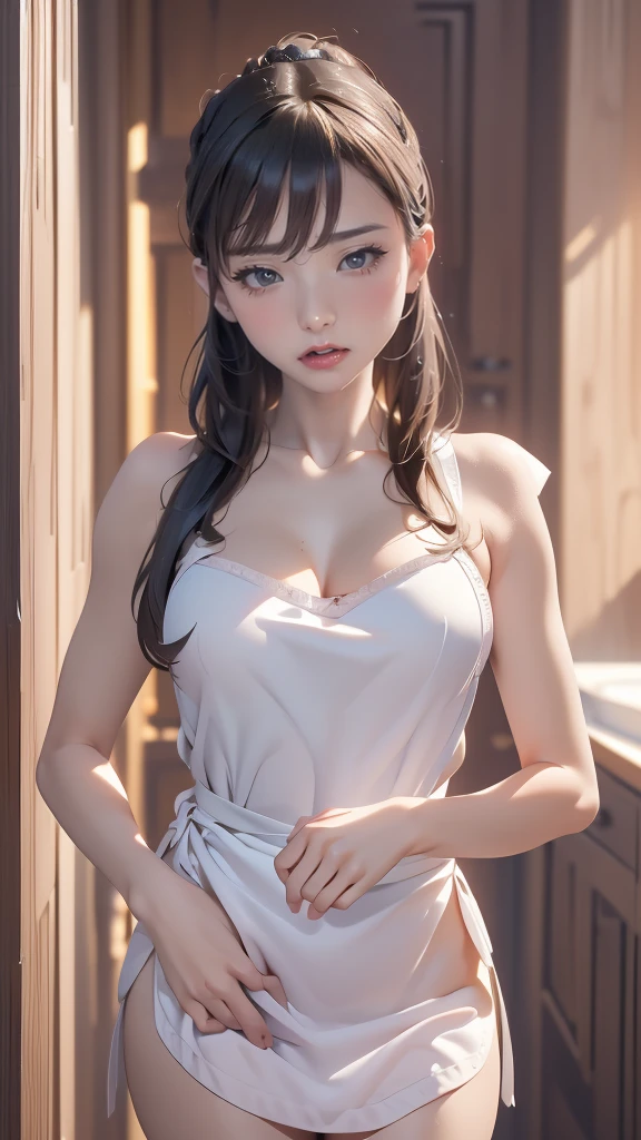 (random porn pose:1.2),apron,(Thin type:1.8),(large breasts),(random hairstyle),(Highest image quality, (8K), Ultra-realistic, Best Quality, High quality, High Definition, high quality texture, high detailing, Beautiful detailed, fine detailed, extremely details CG, Detailed texture, realistic representation of face, masterpiece, presence)