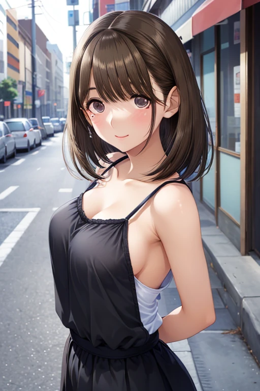 anegasaki nene、Shiny brown hair, Twin tails, (Beautiful brown eyes、Sparkling eyes, Fine grain)、smile、Ultra-detailed eyes、Highly detailed face, Highly detailed eyes,


((Browsing Caution)),Semi-transparent thin camisole dress,(((Anime Style:2,Mature Woman,Shyness,))),Red face,,Shyness,short hair,Downtown street corner at night,passenger,(Areola),Put your arms behind your back,,Expose