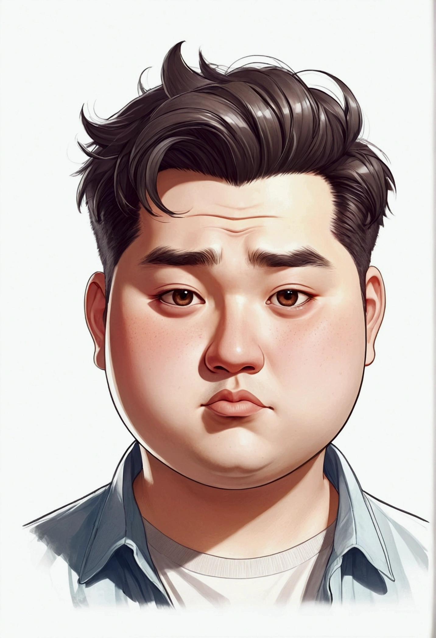 create a drawing of a chubby and funny male person an anime illustration of his face, animated gifs, hand drawn animation, charming sketches, smooth and shiny, hazy romanticism, Super flat style, white - air background 1:1--niji 5--expressive style 