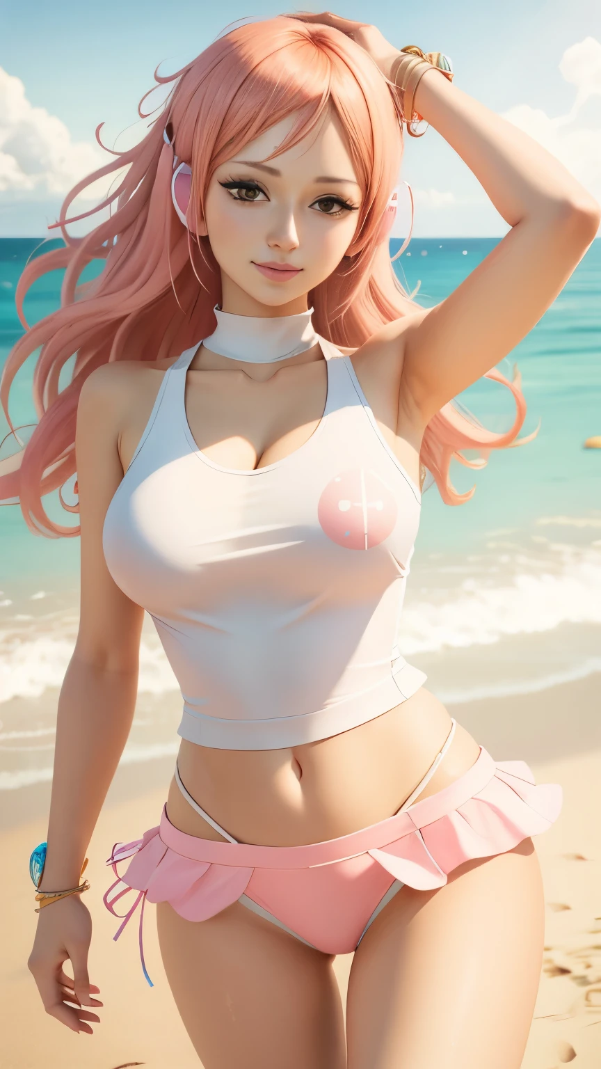 Nami from One Piece. Wearing a super mini skirt
Nami from One Piece. Wearing a super mini skirt、A woman in a white top and pink panties posing on the beach, Photorealistic anime girl rendering, Smooth anime CG art, Realistic Anime 3D Style, Swimwear, April Rendering, Realistic Bikini, 3D Anime Real, Anime very detailed, Photorealistic perfect body, Detailed digital anime art, Trending on cgstation, Anime-style 3D, Enchanting anime girl 