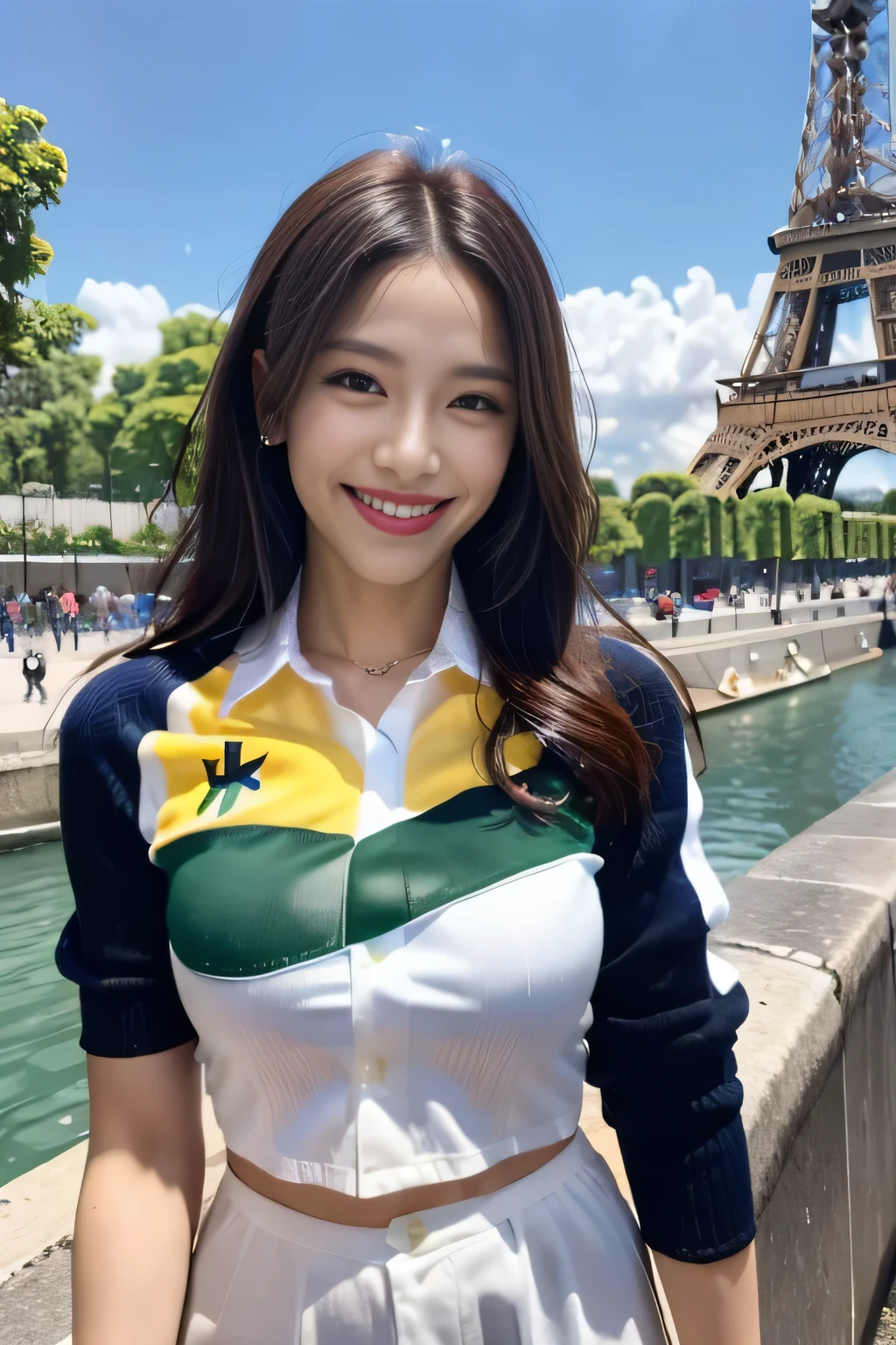 (((Jamaican flag-inspired outfit:1.3))),(),(((smile:1.3))),(((Women supporting the Paris Olympics:1.3))),(((International flags on the streets of Paris))),(((Eiffel Tower in the background))),(((The Seine in the background))),masterpiece,Highest quality,Ultra-high resolution output images,Write Boundary Depth,Intricate details,Add depth to your subject with contrast between light and shadow,Anatomically correct facial structure),(Picture Mode Ultra HD,)