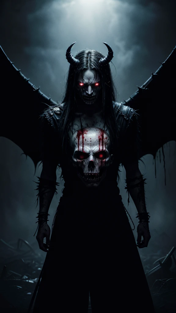 Un demonio de nightmare totalmente escalofriante (realism, dark background, nightmare, horror, blood)