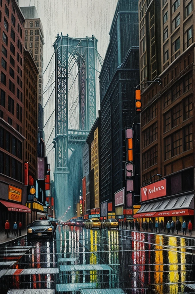Rain 1930 style pastel art new york