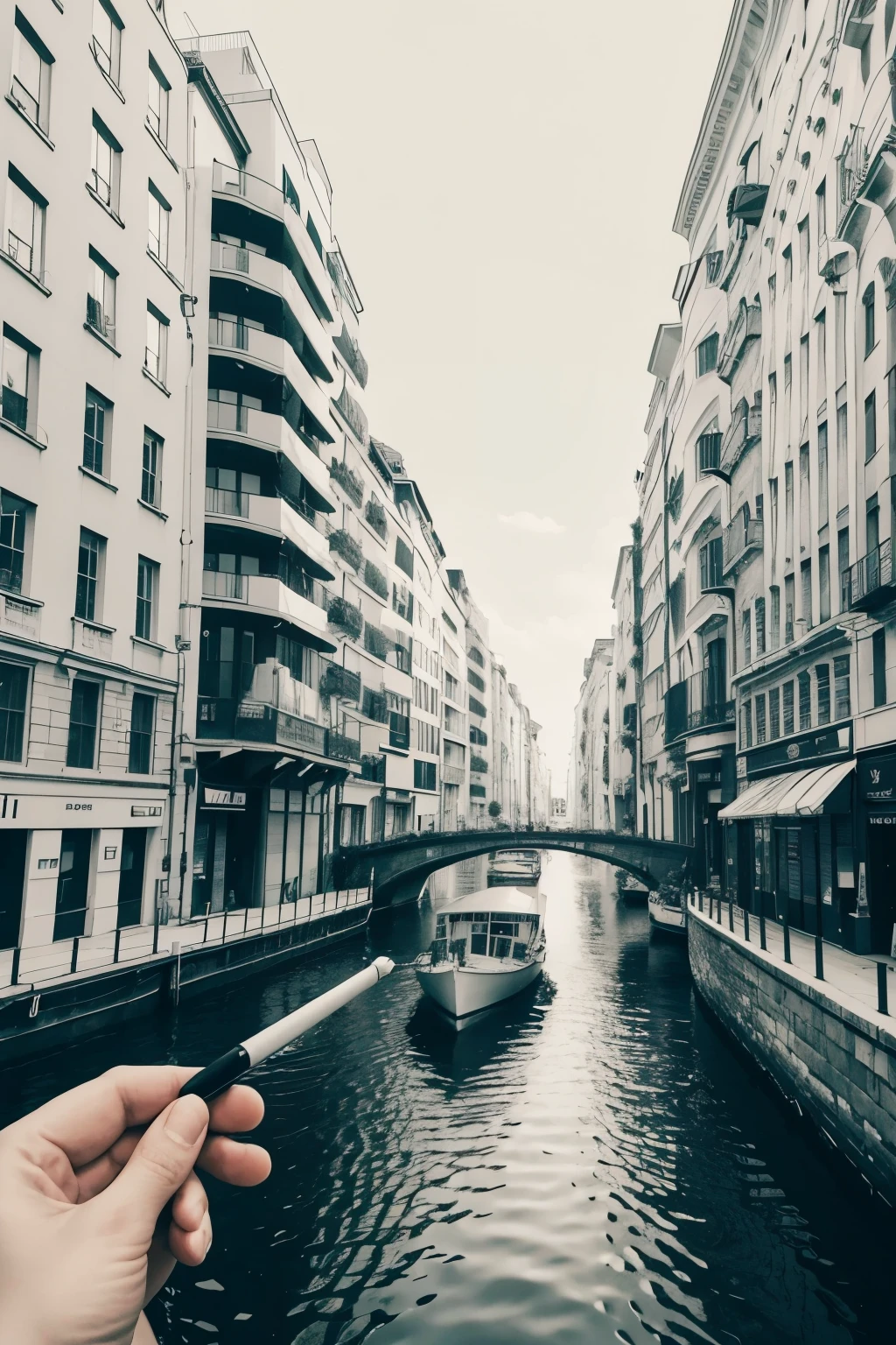 I want a blank drawing in dots, to connect the dots and form the drawing, I want the drawing that shows a boat leaving a city full of buildings that goes to the city of Alcantaea