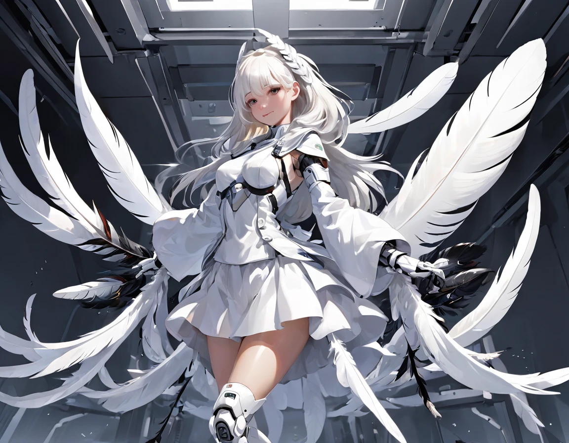 pure white,　, big, Multiple Feathers, robot, cool, Has a railgun,Paradise