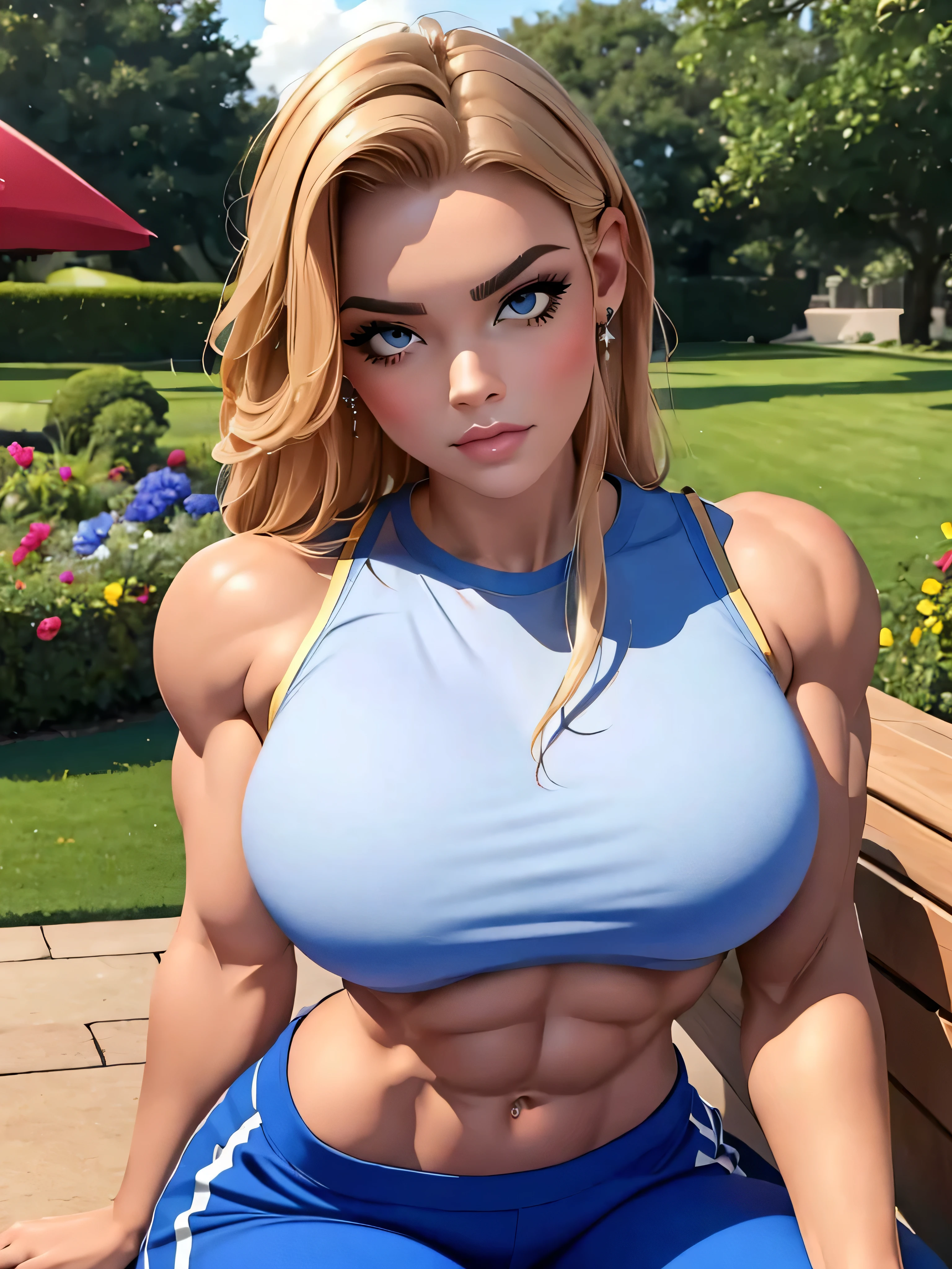 (m1n1jello:0.6), crop top, sweatpants, muscular, wide hips, huge breasts, thick thighs, huge muscles, standing, looking at viewer, sitting, in garden, slim, slender, looking at viewer, (masterpiece), (best quality:1.2), absurdres, intricate details, (highly detailed skin:1.2),, photorealistic, beautiful women, best quality, (masterpiece:1.3), closed mouth, looking at viewer,(highly detailed face:1.3), perfect face, full lips,
Base Negative 2.0,,jewelry