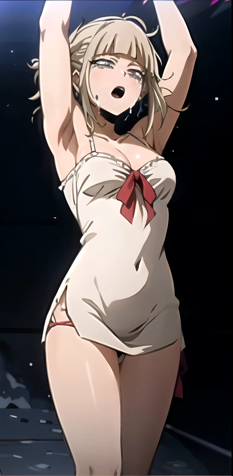 moan in pain, Ressentir de la douleur, tears flow, douloureux, crying with pain, botox bust, la belle au bois dormant allongée sur le dos, wet skin and hair, hard breasts, dark blonde hair, cheveux longs et raides,. (chemise blanche, Bas du corps nu, torn, middle chest torn shirt, No panty, chemise recouverte de cul vivant), European youth, corps parfait, open (corps parfait, small ke), fashion photorealism, high definition system details, la photographie, acuity, unique 850 4, appareil photo portrait koda850 k, F1.6 lens, rich color, hyperrealistic texture, texture légère spectaculaire, surreal art, Cinestil 800 mode mechanism, effrayé et pleurant, covered with tears, obey the pain, moan in pain, grimaces de douleur