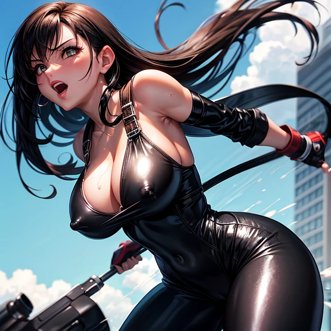 Tifa Lockhart　Glossy black bodysuit　Huge breasts　ring　A large amount of squirting is blowing