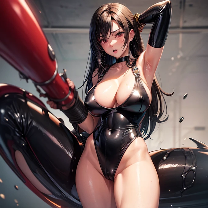 Tifa Lockhart　Glossy black bodysuit　Huge breasts　ring　A large amount of squirting is blowing