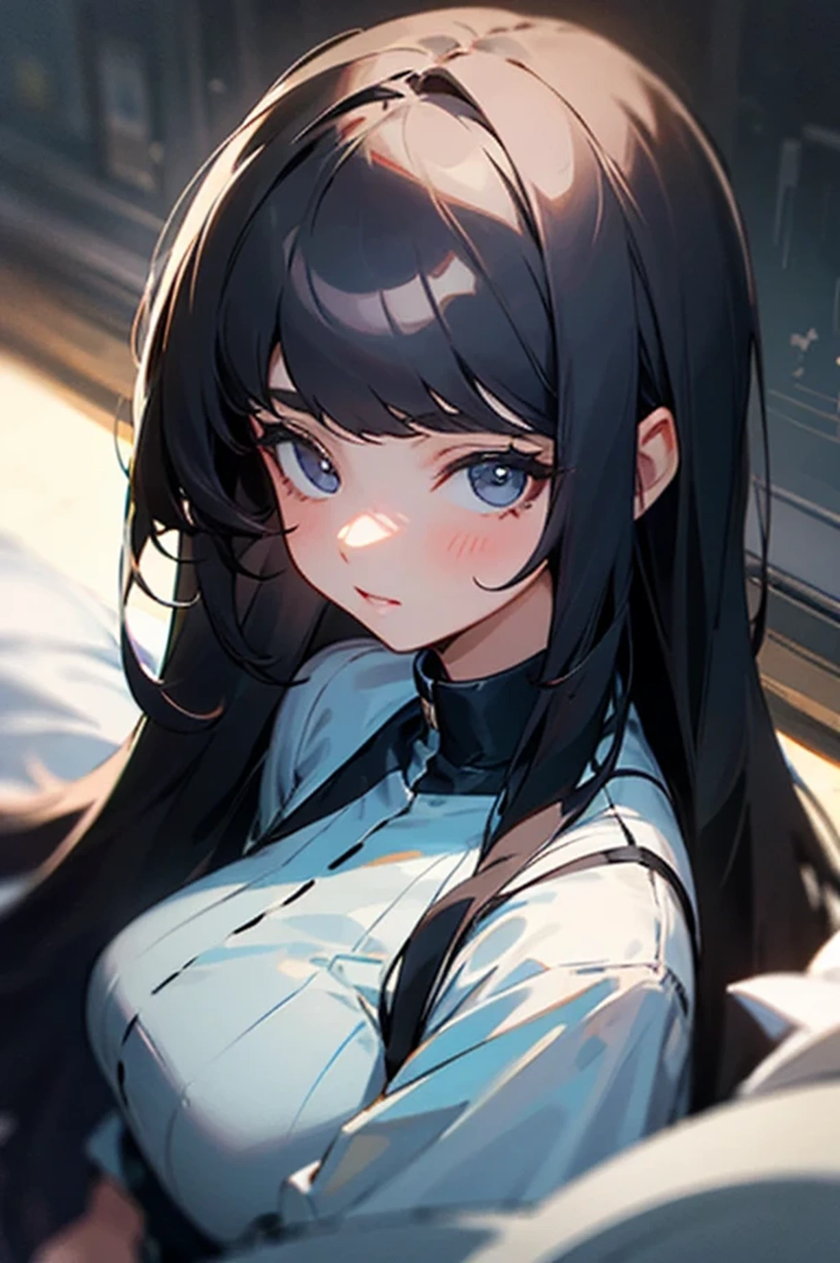 Black hair long bangs girl