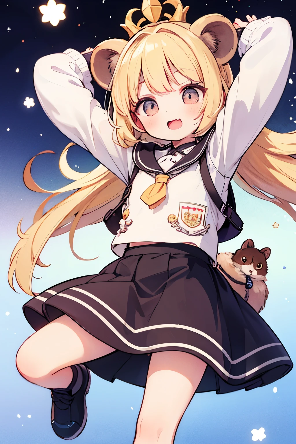 cute sable girl, cute marten clothes, cute expression, raising both arms, I&#39;m startling, fantasy world,  