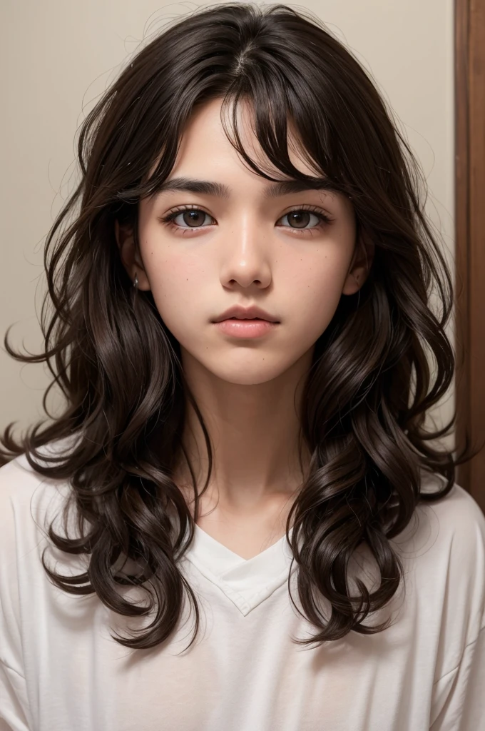 Tall boy with dark wavy hair, eyes browns, full mouth