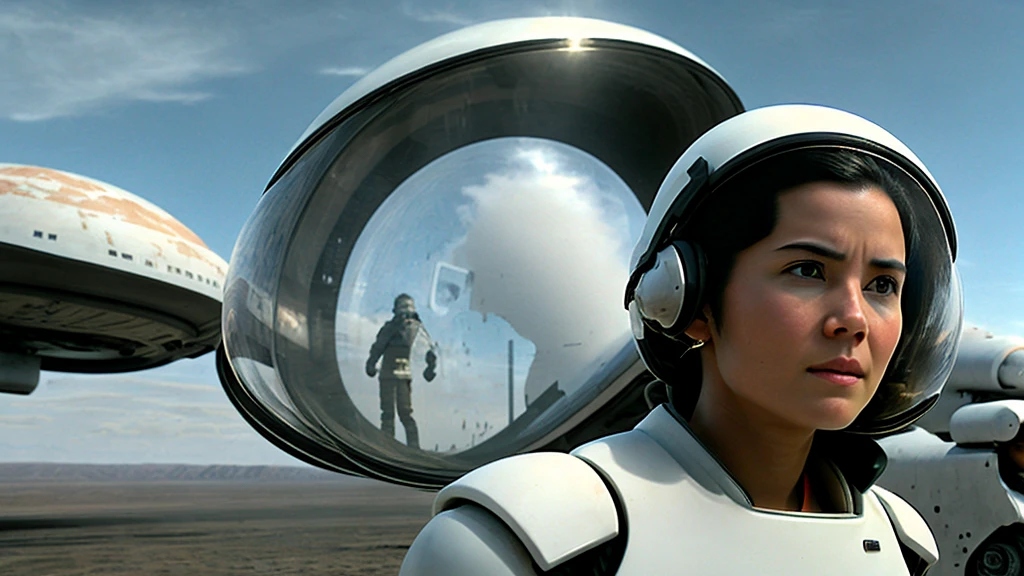 Ringworld,Science fiction,Películas de Science fiction,Artillery,long range missiles,Based on the Movie Foundation ,women,adult,protagonist,28 years old,hopeful face,Brown eyes,short hairstyle,black hair with white gray,scientific uniform,white researcher coat,open meadow,rebel,chaotic,future world,world of socialism,snow,chaos