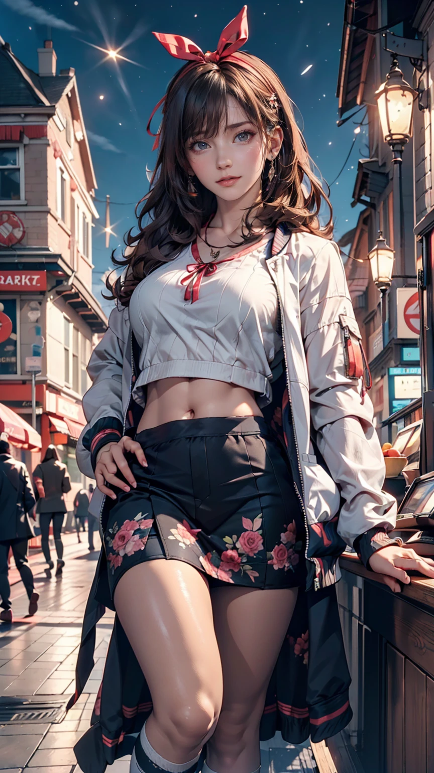 8k, masterpiece, RAW photo, best quality, photorealistic, extremely detailed CG unity 8k wallpaper, Depth of field, Cinematic Light, Lens Flare, Ray tracing, (extremely beautiful face, beautiful lips, beautiful eyes), intricate detail face, ((ultra detailed skin)) 1girl, in the dark, deep shadow, pretty Indian girl, kpop idol, 1 girl, (very slim slender fit-muscled body:1.3), ((looking at viewer)),(big smile:1.3), (fashion city night, dark night, (neon sign), (blurred background), fashion street night),(without people in the background:1.3), beautiful earrings, bracelets, necklace, pantyhose, clear eyes, walking, (pale skin), (big eyes), face forward, (brown hairs), (full body shot), ((silk hot pink color Skirt And Crop top:1.3)), ((tight fitting )), ((laced )), (looking at viewer:1.3) open breast, very slim, medium breasts, turning back, (back shot), ass focus, brow front,(tight dress), thick thighs