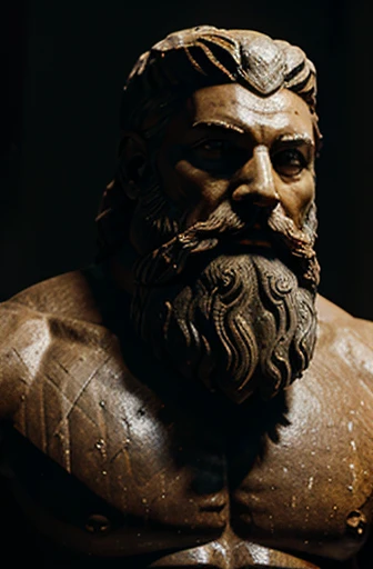 generates a logo that has an ancient statue with a muscular gray beard posing with a slightly dark background