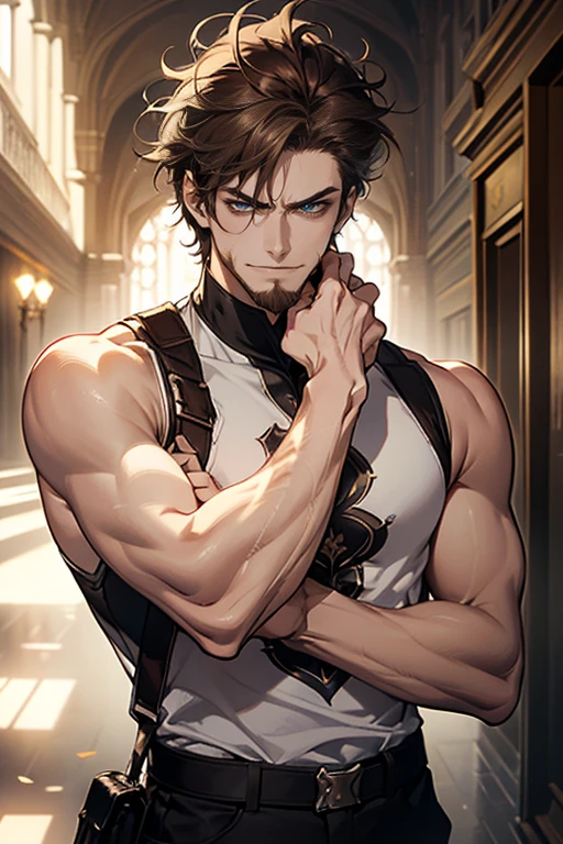 masterpiece, best quality, high quality, 1boy, solo, male focus, looking at viewer, upper body, asta, headband, gray hair, spiky hair, High quality, very realistic, absurd, high, highly detailed, HDR, masterpiece, highly detailed face and eyes, black shirt, solo,, man, handsome,, epic fight scene, black splash effect, black lightning effect, glitter shine, Standing behind the powerful monsters