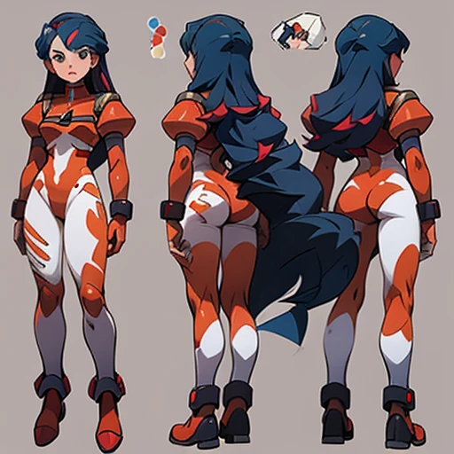 Body paint design inspired by miorine rembrant (gundam) With long hair , in various views (front and back)  ((Character sheet)) (((covering privates)))