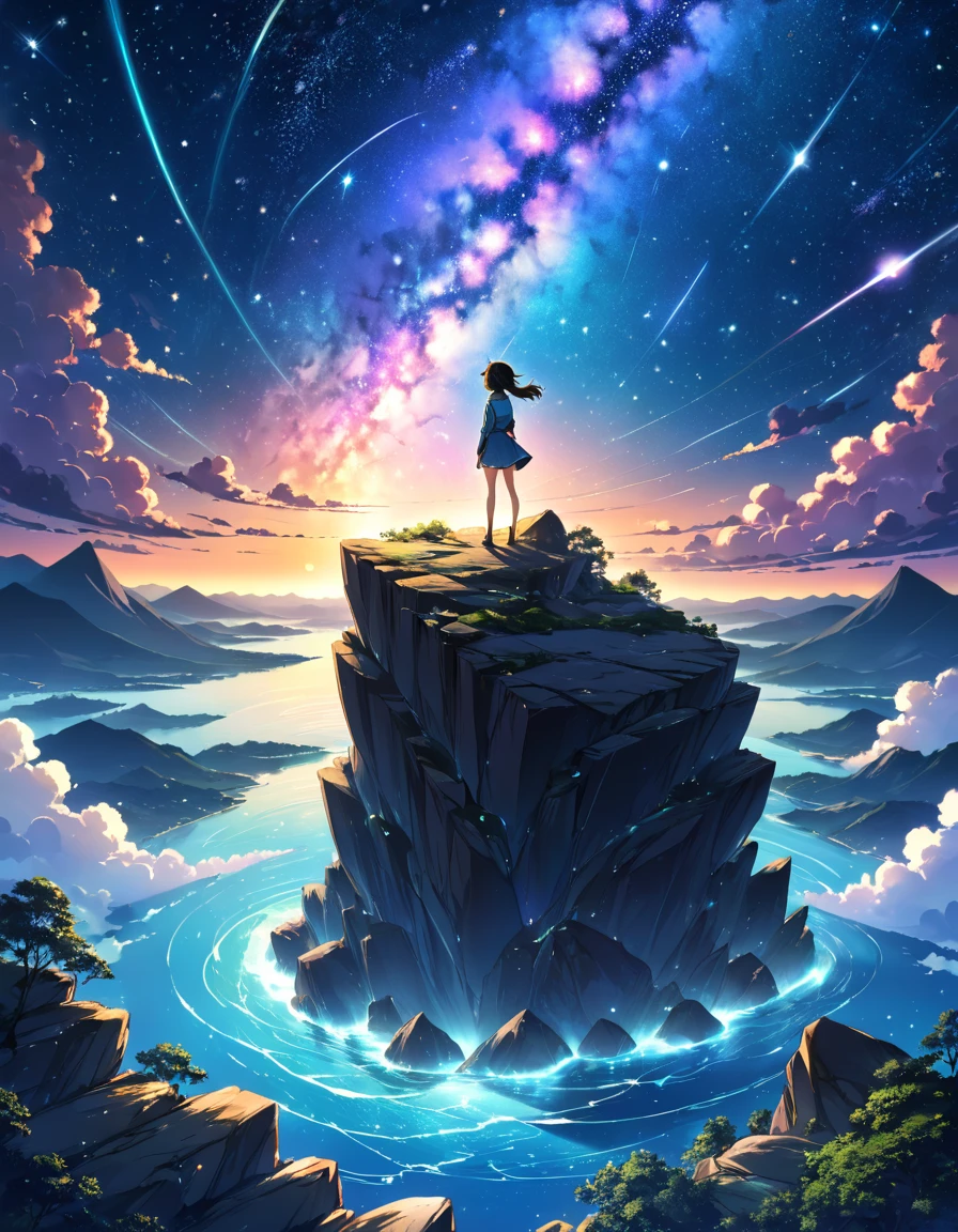 anime girl standing on a rock looking at a sky full of stars, makoto shinkai cyril rolando, 4k anime art wallpaper, 4K anime art wallpaper, 8K anime art wallpaper, cosmic skies. por Makoto Shinkai, inspirado em Cirilo Rolando, in the style dan mumford artwork, amazing wallpaper, by Yuumeianime girl standing on a rock looking at a sky full of stars, makoto shinkai cyril rolando, 4k anime art wallpaper, 4K anime art wallpaper, 8K anime art wallpaper, cosmic skies. por Makoto Shinkai, inspirado em Cirilo Rolando, in the style dan mumford artwork, amazing wallpaper, by Yuumei