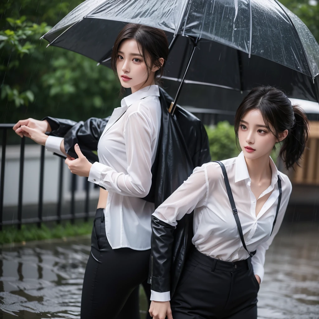 exy pose、Hair getting wet in the rain、Mr.々Hair style、ponytail、Short Hair、Transparent shirt、Beautiful woman getting wet in the rain、typhoon、Get wet without an umbrella、Beautiful woman in the rain、雨で濡れたBeautyOL、Detailed face、Realistic、beautiful girl、Beauty、Office Lady Uniform、beauty、Beautiful woman、Narrow waist、Handsome woman、Tight pants look、suit、Sexy pose、タイトなsuitパンツ、雨で濡れたsuit、Wet naked shirt、See-through shirt、Shot in heavy rain、Naked shirt