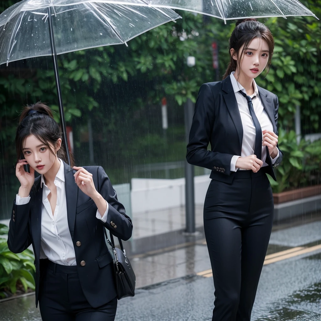 exy pose、Hair getting wet in the rain、Mr.々Hair style、ponytail、Short Hair、Transparent shirt、Beautiful woman getting wet in the rain、typhoon、Get wet without an umbrella、Beautiful woman in the rain、雨で濡れたBeautyOL、Detailed face、Realistic、beautiful girl、Beauty、Office Lady Uniform、beauty、Beautiful woman、Narrow waist、Handsome woman、Tight pants look、suit、Sexy pose、タイトなsuitパンツ、雨で濡れたsuit、Wet naked shirt、See-through shirt、Shot in heavy rain、Naked shirt