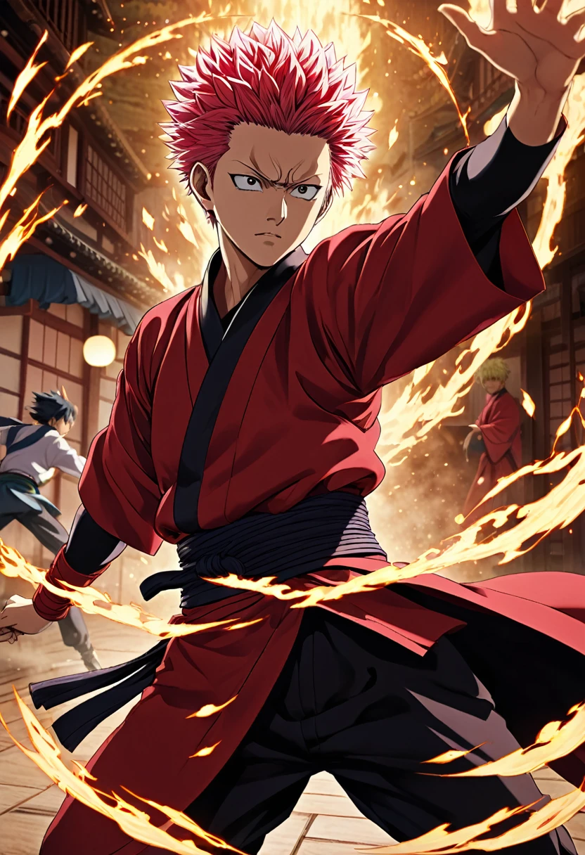 Gojo Satoru, Sukuna Ryomen, Jujutsu Kaisen, anime adaptation, Gojo in red, reversal, magical fight, Gege manga artist, ultra-detailed, 8k, photorealistic, cinematic lighting, dramatic colors, dynamic composition, intricate details, masterpiece