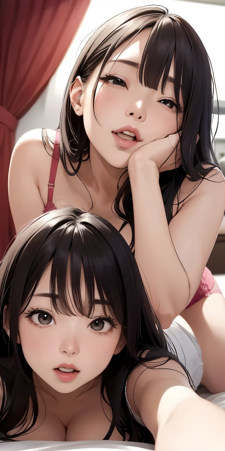 Realistically、(My face is wet with milk)、(28-year-old women)、Lie down and hug each other、Wearing a plain T-shirt,Face Enhancement,Big Breasts,Accentuate your cleavage,Looking up from below,blush,moist pink lips,sexy,Besit,Please open your mouth wide、Place your arms behind your head、Wear underwear