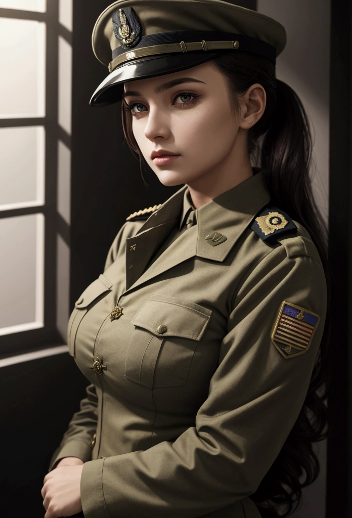 a woman in a military uniform poses for a picture, digital art by Lena Alexander, pixabay, dau-al-set, wearing military outfit, military outfit, army girl outfit, army uniform, military uniform, wearing military uniform, military girl, soldier girl, wearing a military uniform, soldier outfit, army, wearing dirty soldier uniform, military clothing, miltary, uniform