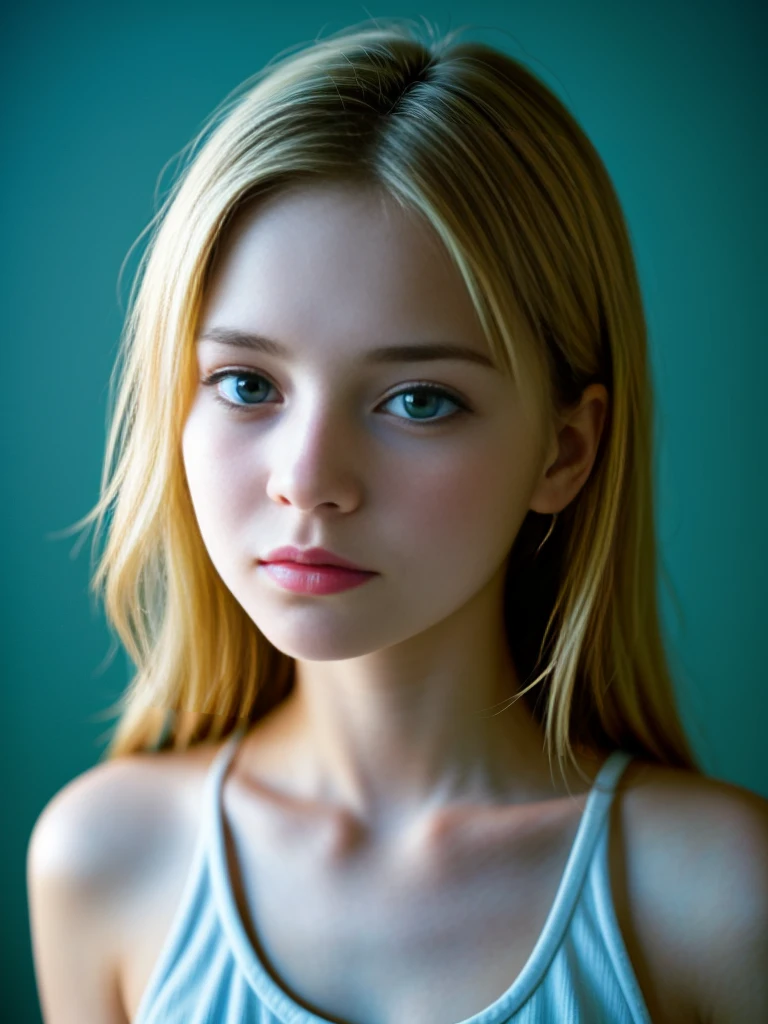 (Photo Real:1.4), (hyper realisitic:1.4), (Smooth lighting:1.05), 1 girl, 16yo teenager, blue eyes, happy, shy, , (looking away:1.2), , Soft lighting, Back lighting, (Finest Real Textured Skins), , glowy skin, retinas, Anatomically correct, (Blond Wavy medium hair:1.1), Textured skin, High quality, high details, Best Quality, High resolution, tanktop ,