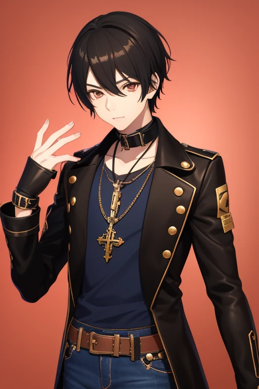 1 boy, evil smile, black hair, black eyes,
