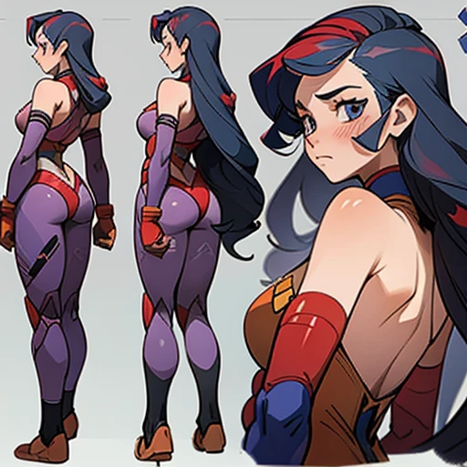 Erotic body paint design inspired by miorine rembrant (gundam) With long hair , in various views (front and back) ((Character sheet)) (((covering privates pose )))