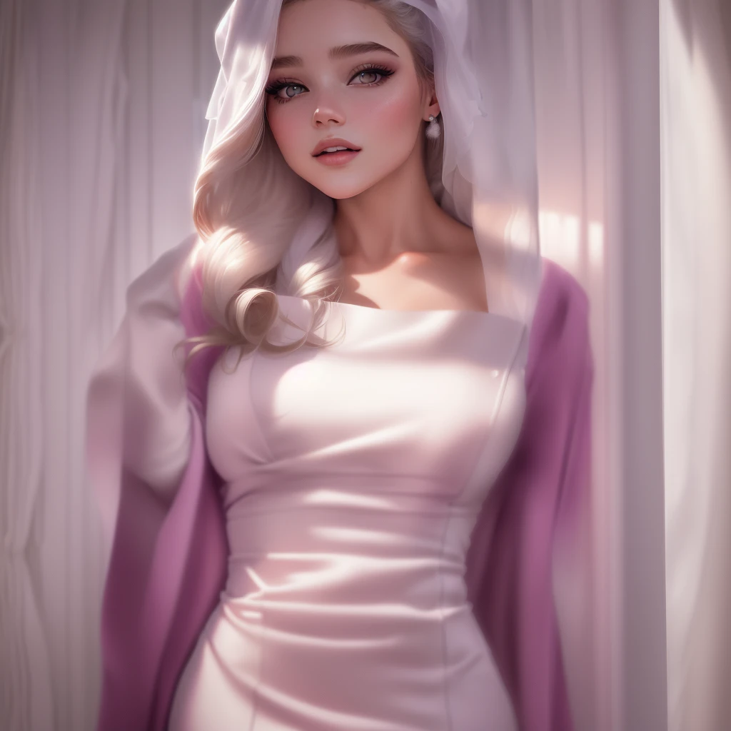 a woman in a Robe blanche standing in front of a curtain, Barbara Palvin, Robe blanche, porter une robe élégante, elegant Robe blanche, portrait of Barbara Palvin, wearing Robe blanche, tenue soyeuse blanche, belle robe soyeuse, robe sexy, Robe en soie, une belle femme en blanc, pretty Robe blanche, wearing a Robe blanche, nico wearing a Robe blanche
