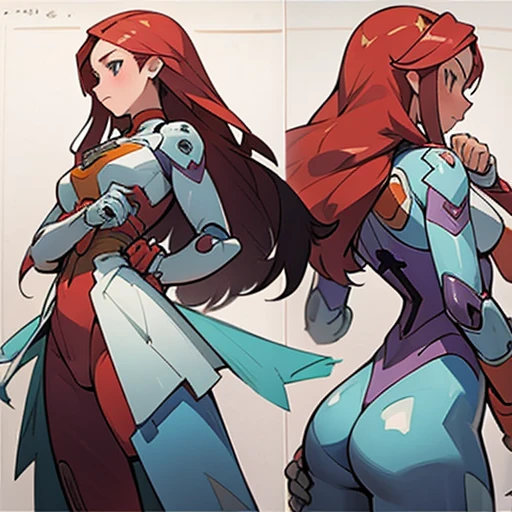 Erotic transparent suit design inspired by miorine rembrant (gundam) With long hair , in various views (front and back) ((Character sheet)) (((covering cross pose )))
