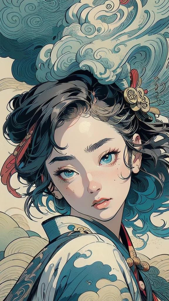 (((masterpiece, highest quality))),,(((solo:1.2))),(((1girl:1.2))),32k wallpaper, very detailed, poster, vintage science fiction,(((((portfolio))))),(((((Close-up))))),(((((bust up))))),((((more various angle)))),((((highlight)))),((((heterochromia)))),(((complete. detailed face))),(((detailed unlimited complete equipment : rail gun))),(((((Absolutely Realistic Clouds background))))),(((Texture for people : halftone))),((Open your mouth wide)),(((((Wind God and Thunder God))))),(((Ukiyo-e)))