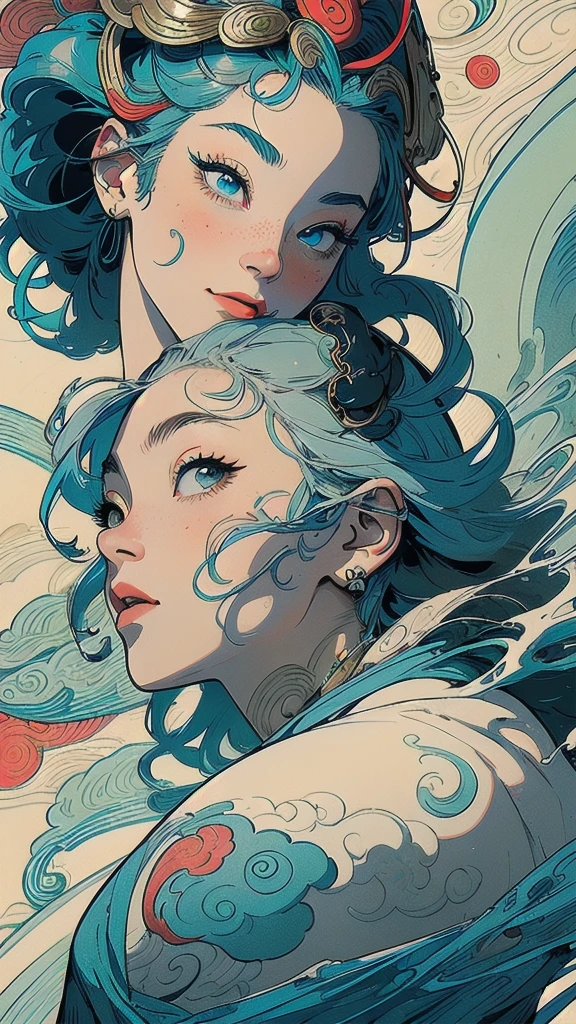 (((masterpiece, highest quality))),,(((solo:1.2))),(((1girl:1.2))),32k wallpaper, very detailed, poster, vintage science fiction,(((((portfolio))))),(((((Close-up))))),(((((bust up))))),((((more various angle)))),((((highlight)))),((((heterochromia)))),(((complete. detailed face))),(((detailed unlimited complete equipment : rail gun))),(((((Absolutely Realistic Clouds background))))),(((Texture for people : halftone))),((Open your mouth wide)),(((((Wind God and Thunder God))))),(((Ukiyo-e)))