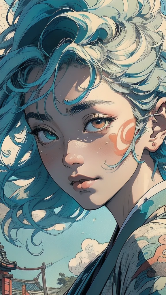 (((masterpiece, highest quality))),,(((solo:1.2))),(((1girl:1.2))),32k wallpaper, very detailed, poster, vintage science fiction,(((((portfolio))))),(((((Close-up))))),(((((bust up))))),((((more various angle)))),((((highlight)))),((((heterochromia)))),(((complete. detailed face))),(((detailed unlimited complete equipment : rail gun))),(((((Absolutely Realistic Clouds background))))),(((Texture for people : halftone))),((Open your mouth wide)),(((((Wind God and Thunder God))))),(((Ukiyo-e)))