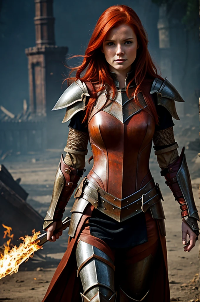 Redhead woman with destroyed fantasy armor