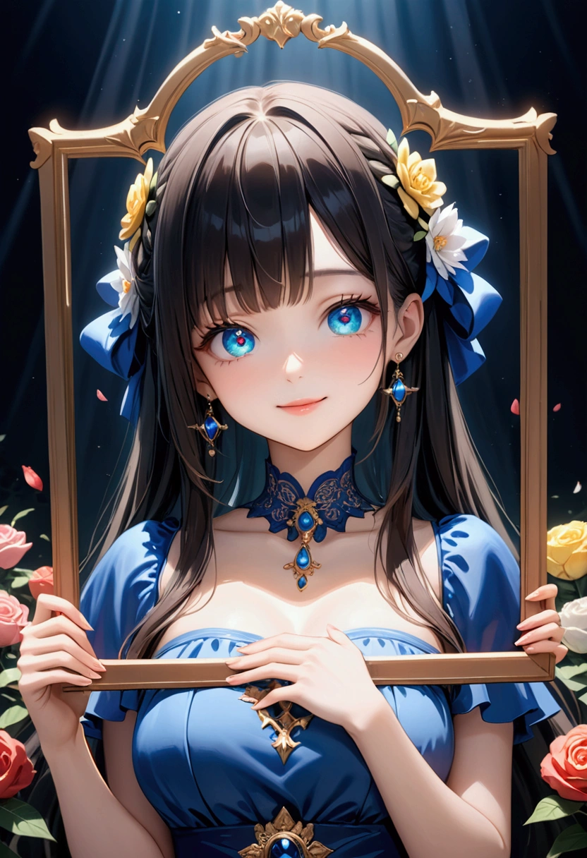 ((greatest masterpiece:1.3, ultimate quality:1.3, ultra-detailed:1.2)), (movie lighting), ((perfectly sensual)), super fine illustration, an extremely delicate and beautiful, 4K, 8K, 16K, UHD, 1 girl, solo, Glossy skin, beautiful and shiny hair, cute eyes, clear pupil, pretty dress, smile, holding cute decorative sign board, upper body, Hold up a sign saying (((thank you for 1000 followers))), a background full of flowers, cinematic angle, official art style, daring composition, flawless AI-assisted, world-class artwork