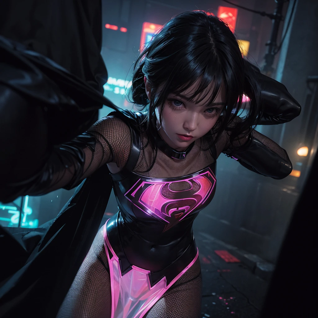 A masterpiece in the making: A single superhero figure, wears a (((transparent mesh))) Supergirl's costume is emblazoned with the iconic Superman logo., Stand and take full-screen photos against the backdrop of the nighttime planetscape.. She has short legs.,Close-up of a woman with long, shiny, wavy hair blowing in the wind., Woman made of blue flames, Her body is made of flames., Amazing Digital Art,Flames surround her, Digital art Alena Aemani, Complex overlay of flame images, Smoke effect, fire and smoke, Amazing Digital Art, digital art images, digital art brush,Mono tone, big breasts , under chest, Frame her highly detailed face with expressive features.. Ultra-high resolution images capture every line., Texture, and her slender body.
beneath you, A dark scene unfolded as rain fell., Create a cyberpunk atmosphere with neon-lit alleys and misty streets.. The light from the neon sign illuminated her figure., Add depth and contrast to dark scenes.