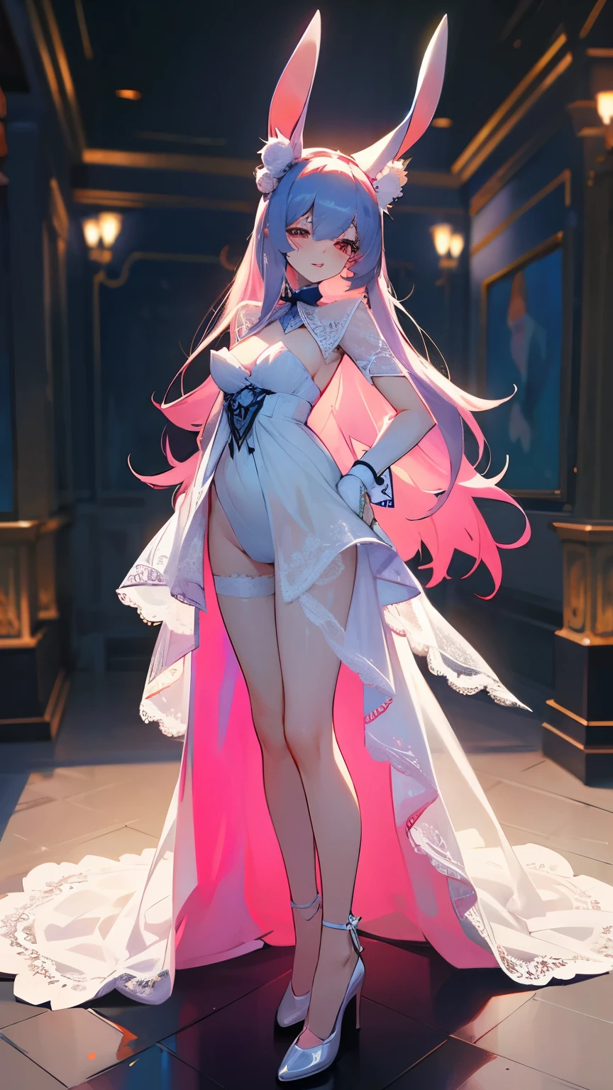 a beautiful bunny girl, modern world, Fluffy , highly detailed clothing, narrow pupils, full body shot, sexy, Bunny Ears , woman, great shapes, dynamic art, Rabbit Tail Girl, Modern Clothes, City, Bright Colors, sexy, woman, Woman hare, sexy, bright colors, rabbit, Strict rabbit girls, acidity, Lace Clothing, Lace Lingerie StyleLace Clothing, Lace Lingerie Style, Lace clothes, flying fabrics, dynamics, Sheer dress, sheer dress, Floor-length dress, adult rabbit woman, Sheer
