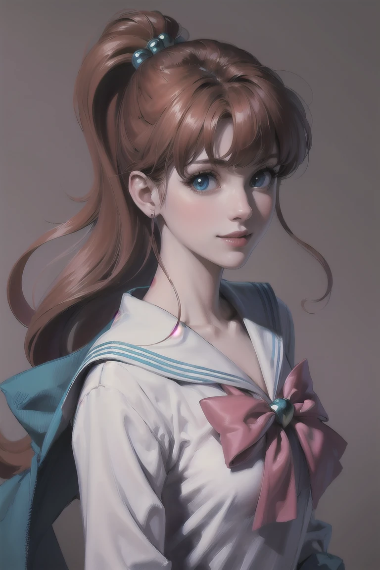 masterpiece, Highest quality, High resolution, Super detailed, smile, Woman with long red hair and bangs, Bright Blue Eyes, Beautiful girl looking at the camera, Sailor Warrior Uniforms,Front view,