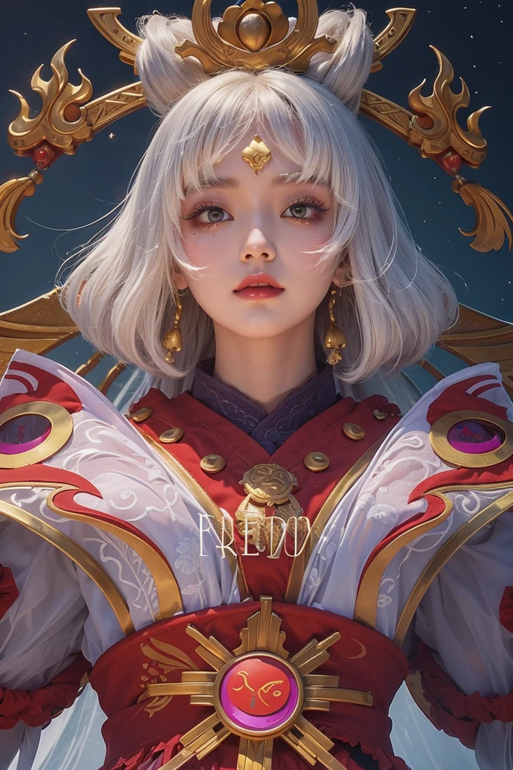 Pretty Chinese princess, white short hair, use make up