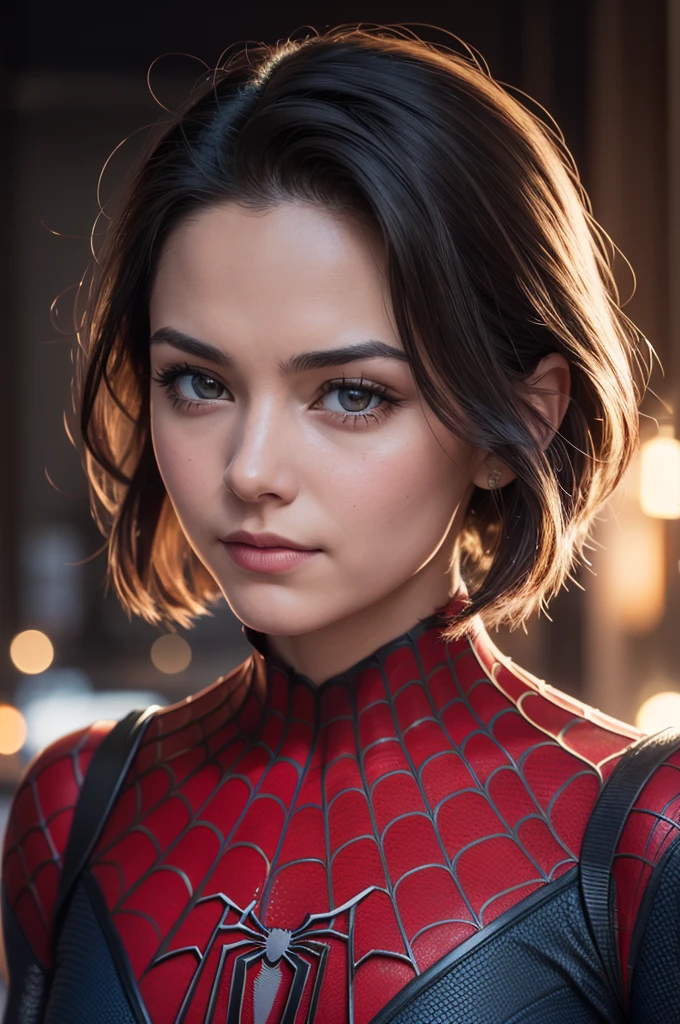 A photograph of Spider-Man, without mask, the 20s, bonitas, face detailed, looking at the camera, portraite, 8k hd, high qualiy