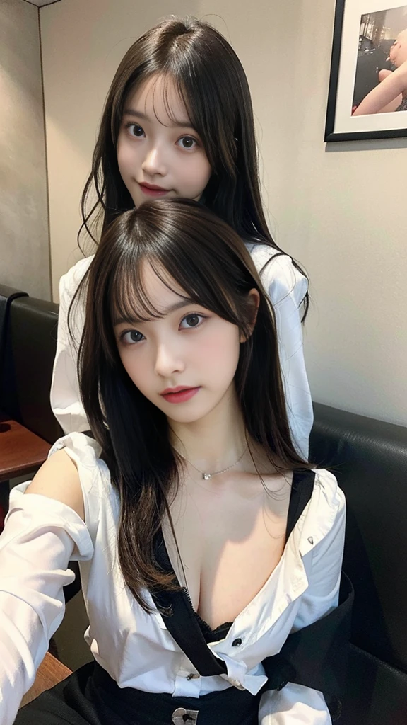 nsfw,Lunch with my cute G-cup high school sister at a fashionable cafe in Tokyo without a bra。Selfie taken with outstretched hands leaked on secret account。Selfie by the wall showing her and pussy。Cute clothes with a loose fit。Sitting。masterpiece, best quality, Real Image, Super detailed, fine details, High resolution, 8k,wall paper, perfect dynamic composition,(Details High quality, realistic depiction of eyes:1.3),