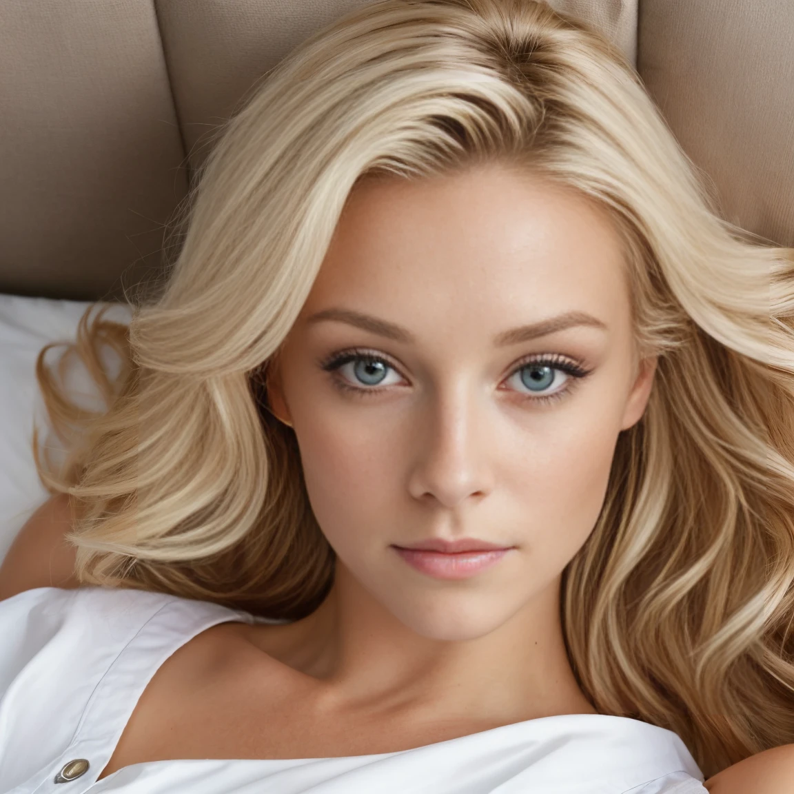 une blonde européenne en sous-vetement sexy de couleur aléatoire, corps entier, dans un lit king size, regard sexy devant la caméra, chef-d&#39;œuvre, photoRéaliste, 8k, Éclairage cinématographique, ombres dramatiques, Couleurs vives, texture de peau détaillée, (Réaliste, photo-Réaliste:1.37), (Meilleure qualité:1.2), visage et corps extrêmement détaillés, Beaux yeux bleu, Lèvres, nez, Cheveux longs ondulés, atmosphère dramatique, composition cinématographique, Élégant et gracieux