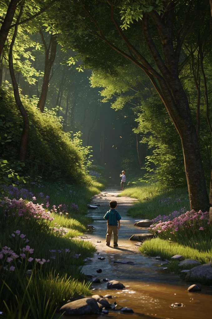 ChatGPT

Give me a short narration story about a boy by each scene about 4 second long also give me pormpts to generate ai videos for each scene 
ChatGPT
Sure! Here's a short narration story about a boy with scene descriptions and prompts for generating AI videos for each scene.

Story: "The Adventure of Liam"
Scene 1: Morning in the Village
Narration:
"Liam woke up to the gentle light of the morning sun streaming through his window."

AI Video Prompt:
"A small, rustic village at dawn, with a boy waking up in a cozy bedroom as sunlight filters through the window."

Scene 2: Saying Goodbye
Narration:
"He waved goodbye to his family and set off on a journey through the forest."

AI Video Prompt:
"A boy waving goodbye to his family at the edge of a village, then walking towards a dense, green forest."

Scene 3: Encountering a River
Narration:
"Liam came across a sparkling river and decided to follow it."

AI Video Prompt:
"A boy standing by a clear, sparkling river, deciding to walk alongside it through the forest."

Scene 4: Meeting a Friend
Narration:
"He met a friendly squirrel who guided him deeper into the woods."

AI Video Prompt:
"A boy meeting a curious squirrel in the forest, the squirrel leading the way deeper into the woods."

Scene 5: Finding a Hidden Clearing
Narration:
"They arrived at a hidden clearing filled with vibrant flowers and butterflies."

AI Video Prompt:
"A boy and a squirrel arriving at a hidden forest clearing, surrounded by colorful flowers and butterflies fluttering around."

Scene 6: Discovering a Cave
Narration:
"Liam discovered a mysterious cave entrance and decided to explore inside."

AI Video Prompt:
"A boy standing at the entrance of a dark, mysterious cave, looking determined as he steps inside."

Scene 7: Finding a Treasure
Narration:
"Inside, he found an ancient treasure chest filled with gold and jewels."

AI Video Prompt:
"A boy opening an ancient treasure chest in a dimly lit cave, revealing gold coins and sparkling jewels ins