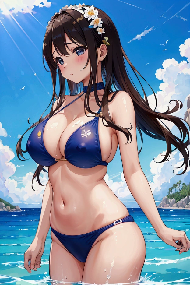 Highest quality, masterpiece, Ultra-high resolution, female、Super big breasts、Q Cup、Swimwear、Swimwearで支えきれない重さのおっぱい