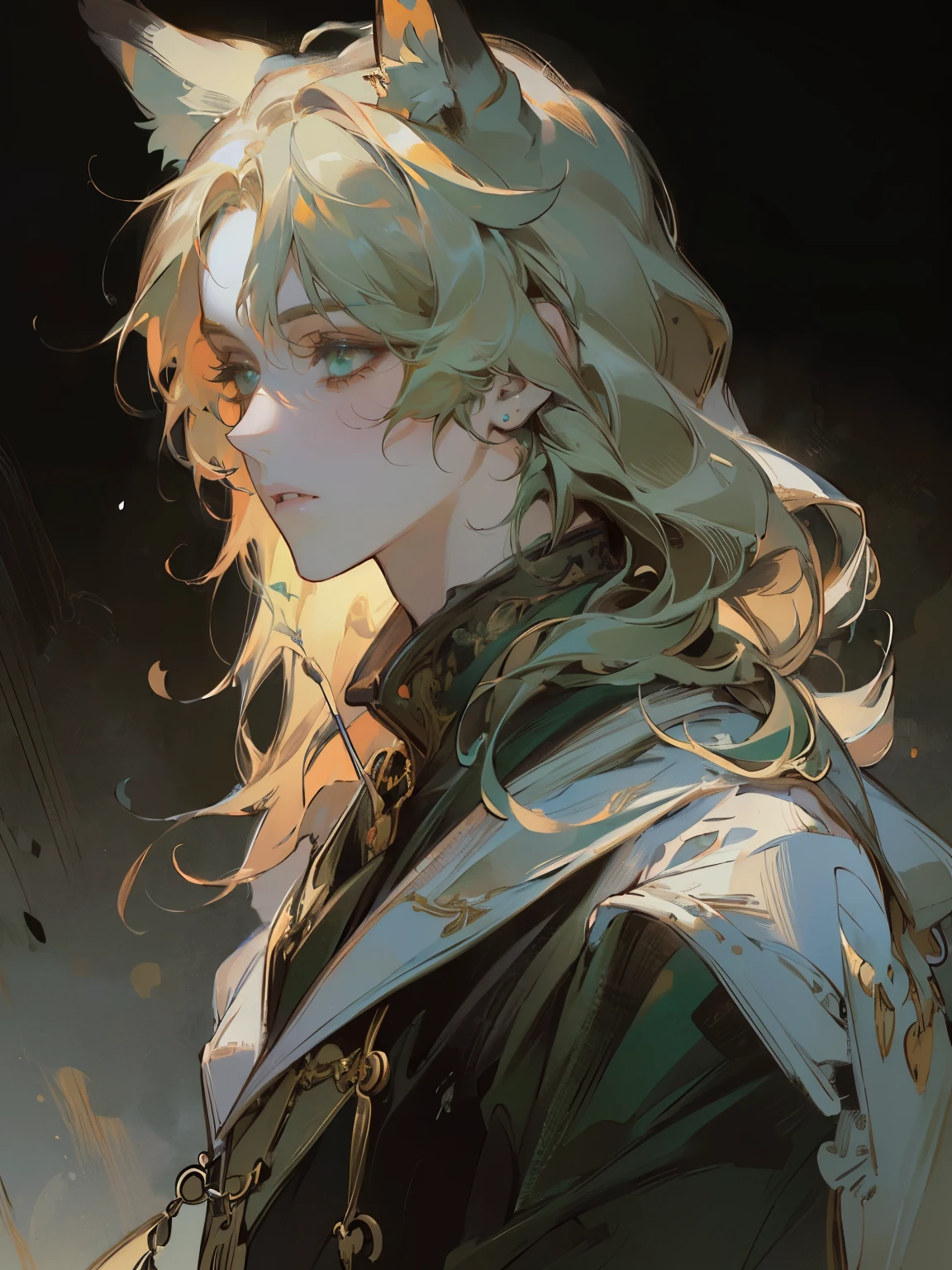 (solo:1.5),(masterpiece:1.5),(best quality:1.5),(bust:1.3),Amazing,beautiful detailed,extremely detailed wallpaper,extremely detailed CG unity 8k wallpaper,extremely delicate and beautiful eyes,1boy, green eyes,,fox-ears,